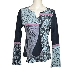 Cirque Du Soleil Asymmetrical Womens XL Graphic Patchwork Art Long Sleeve Shirt